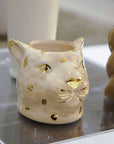 VASO CERÂMICA ARTESANAL COM OURO BEGE LEOPARDO P 7CM