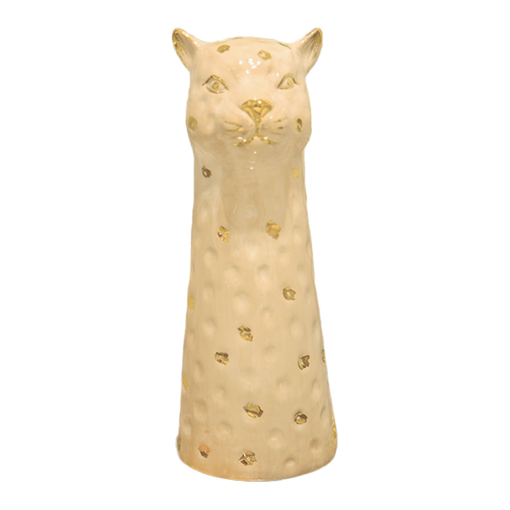 VASO CERÂMICA ARTESANAL COM OURO BEGE LEOPARDO G
