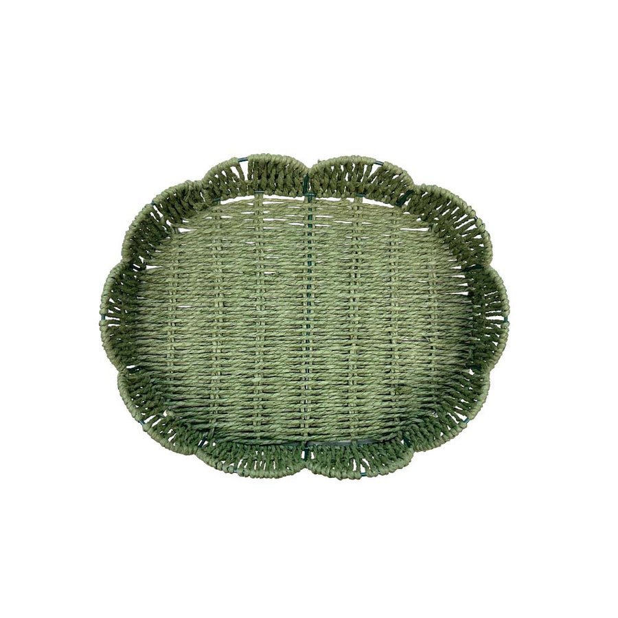 BANDEJA PALHA NATURAL SCALLOP VERDE M 27X34CM