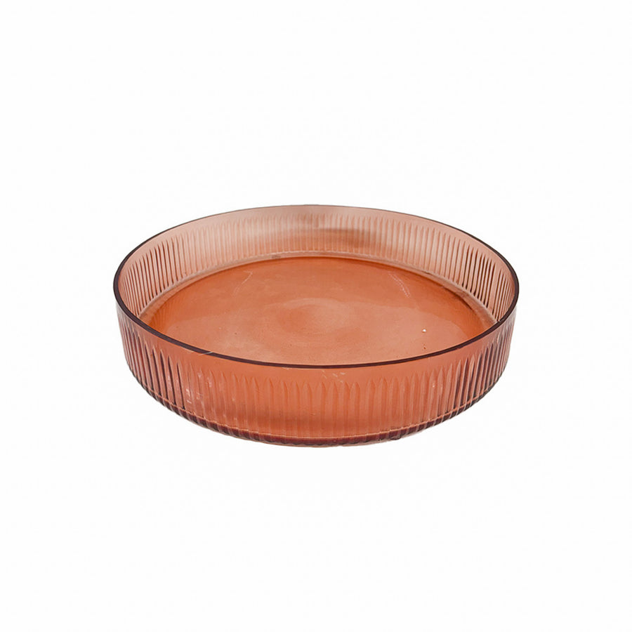 BANDEJA DE VIDRO REDONDA LAPIDADA CORAL 30CM