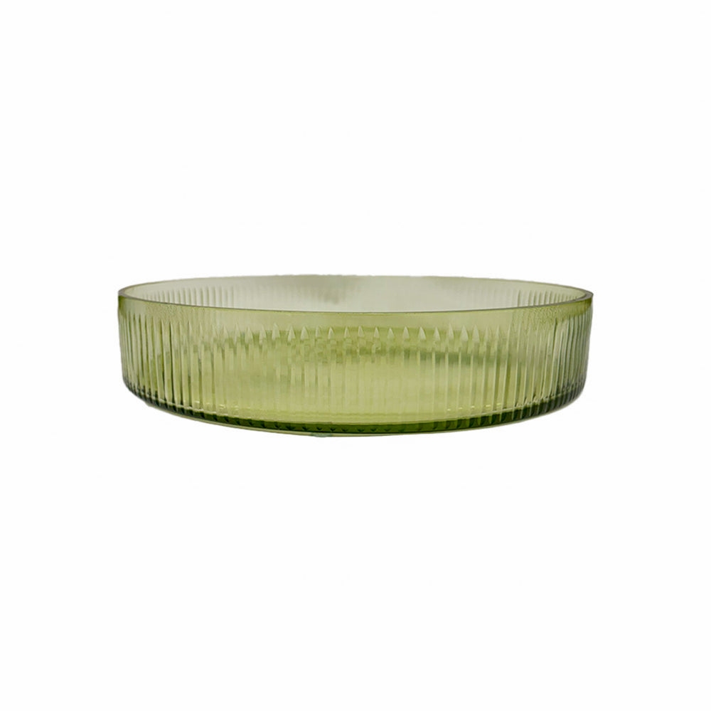 BANDEJA DE VIDRO REDONDA LAPIDADA VERDE 30CM