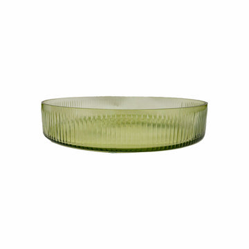 BANDEJA DE VIDRO REDONDA LAPIDADA VERDE 30CM