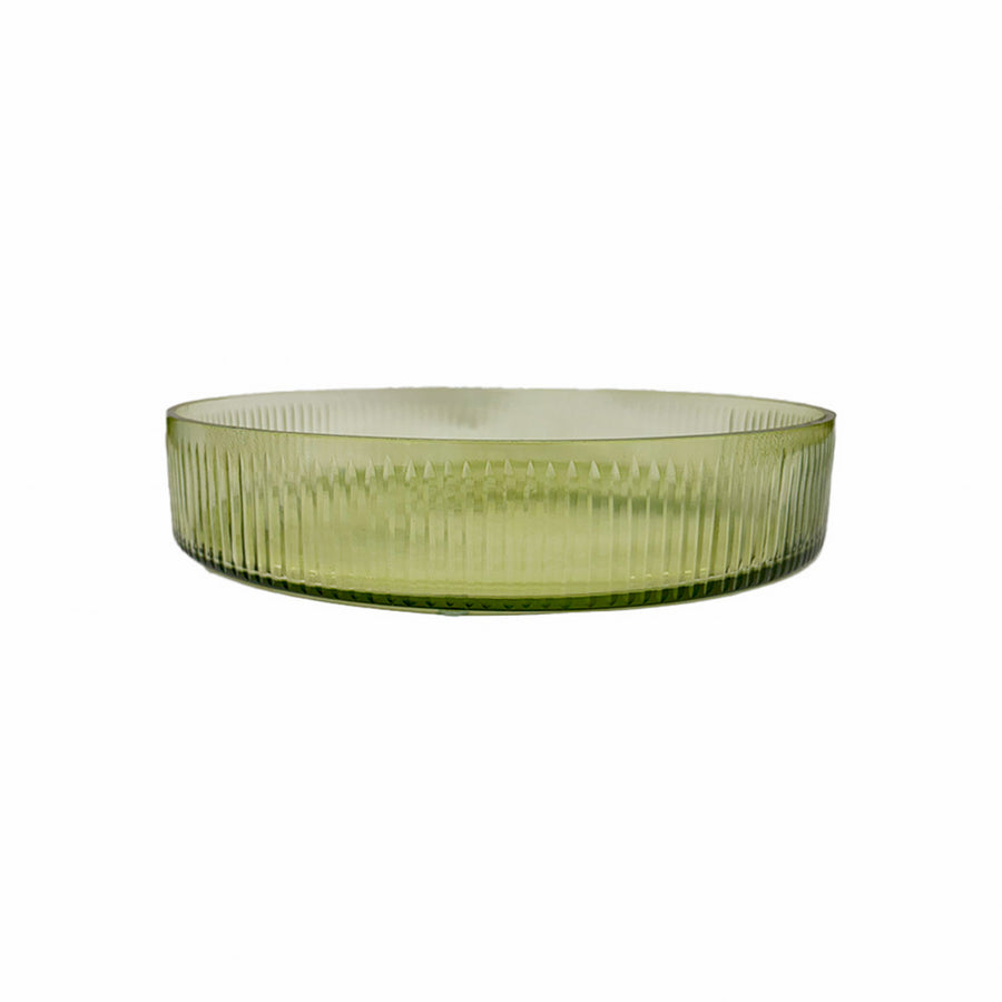 BANDEJA DE VIDRO REDONDA LAPIDADA VERDE 30CM