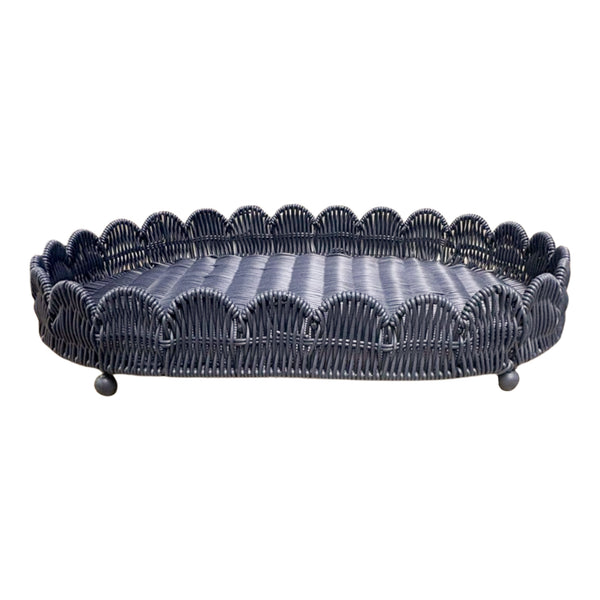 BANDEJA OVAL SCALLOP RÁIZES EM FIBRA AZUL G