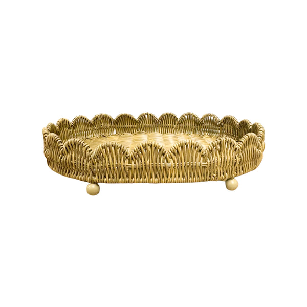 BANDEJA OVAL SCALLOP RÁIZES EM FIBRA BEGE M