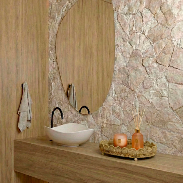 BANDEJA OVAL SCALLOP RÁIZES EM FIBRA BEGE M