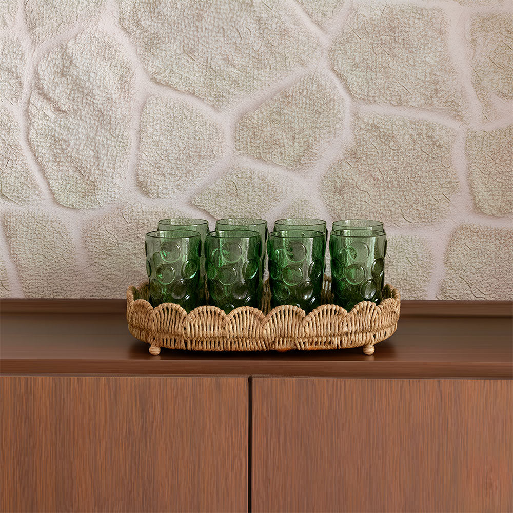 BANDEJA OVAL SCALLOP RÁIZES EM FIBRA BEGE G