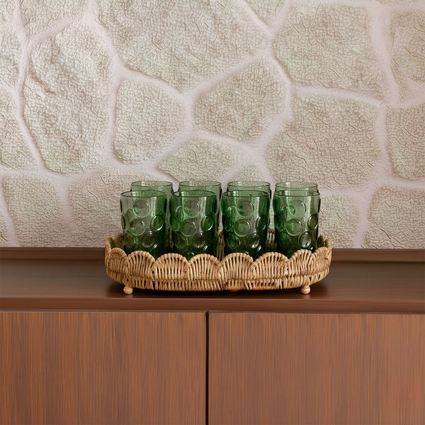 BANDEJA OVAL SCALLOP RÁIZES EM FIBRA BEGE G