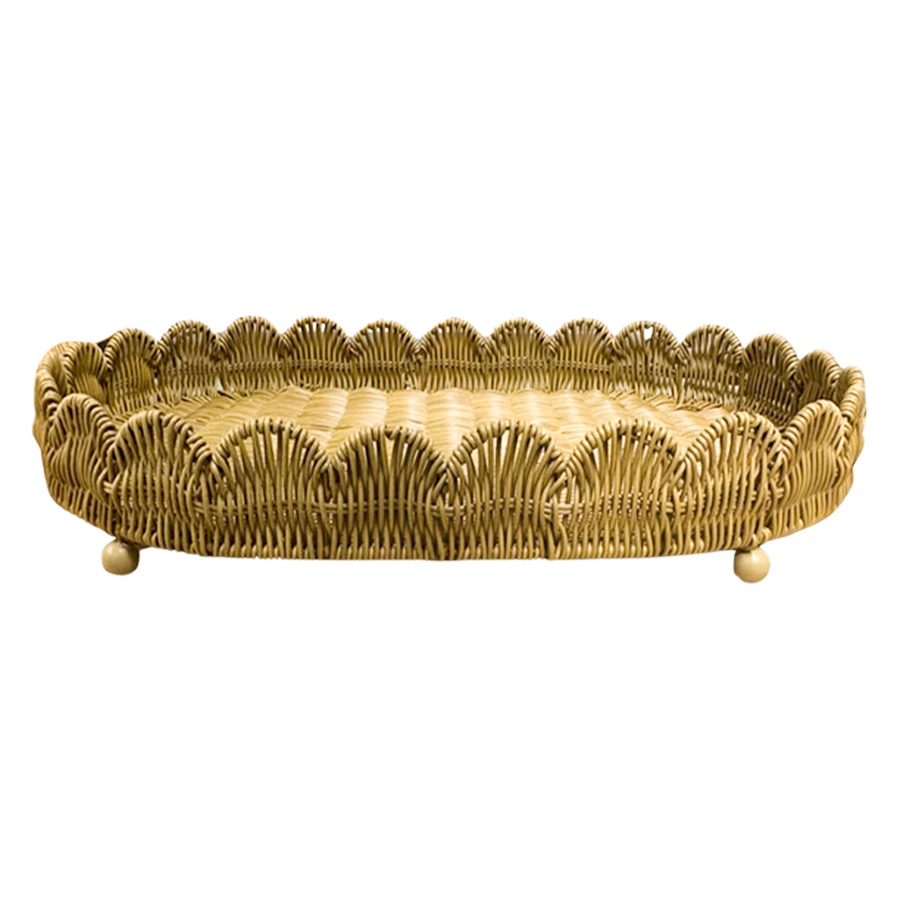 BANDEJA OVAL SCALLOP RÁIZES EM FIBRA BEGE G