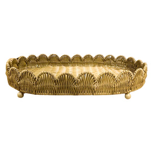 BANDEJA OVAL SCALLOP RÁIZES EM FIBRA BEGE G