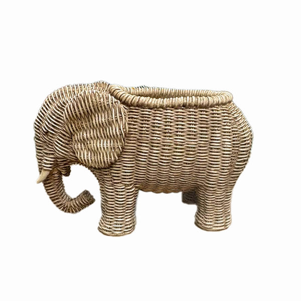 CACHEPOT ELEFANTE EM RESINA TEXTURA PALHA