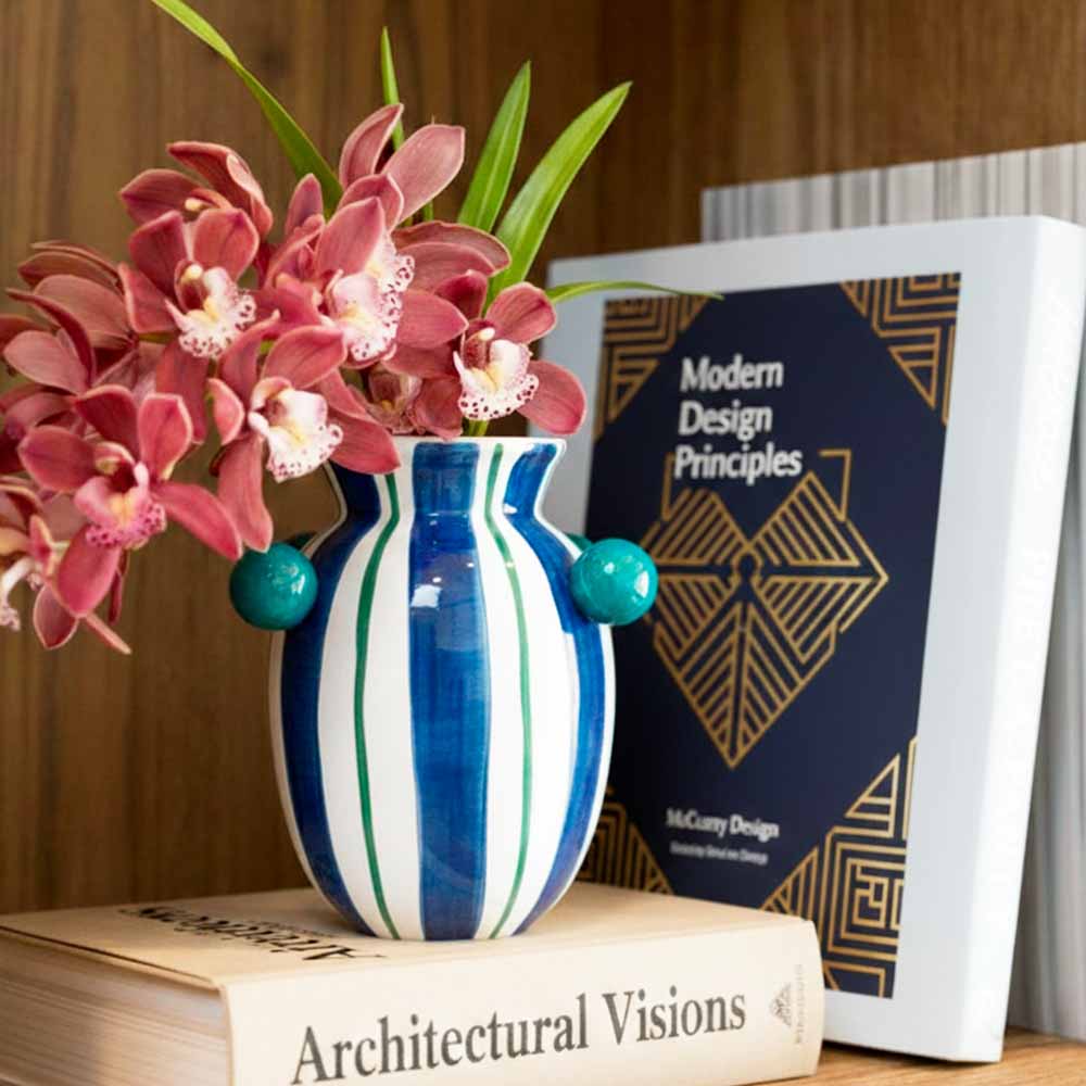 VASO CERÂMICA ARTESANAL AZUL ÁGATAS 20CM