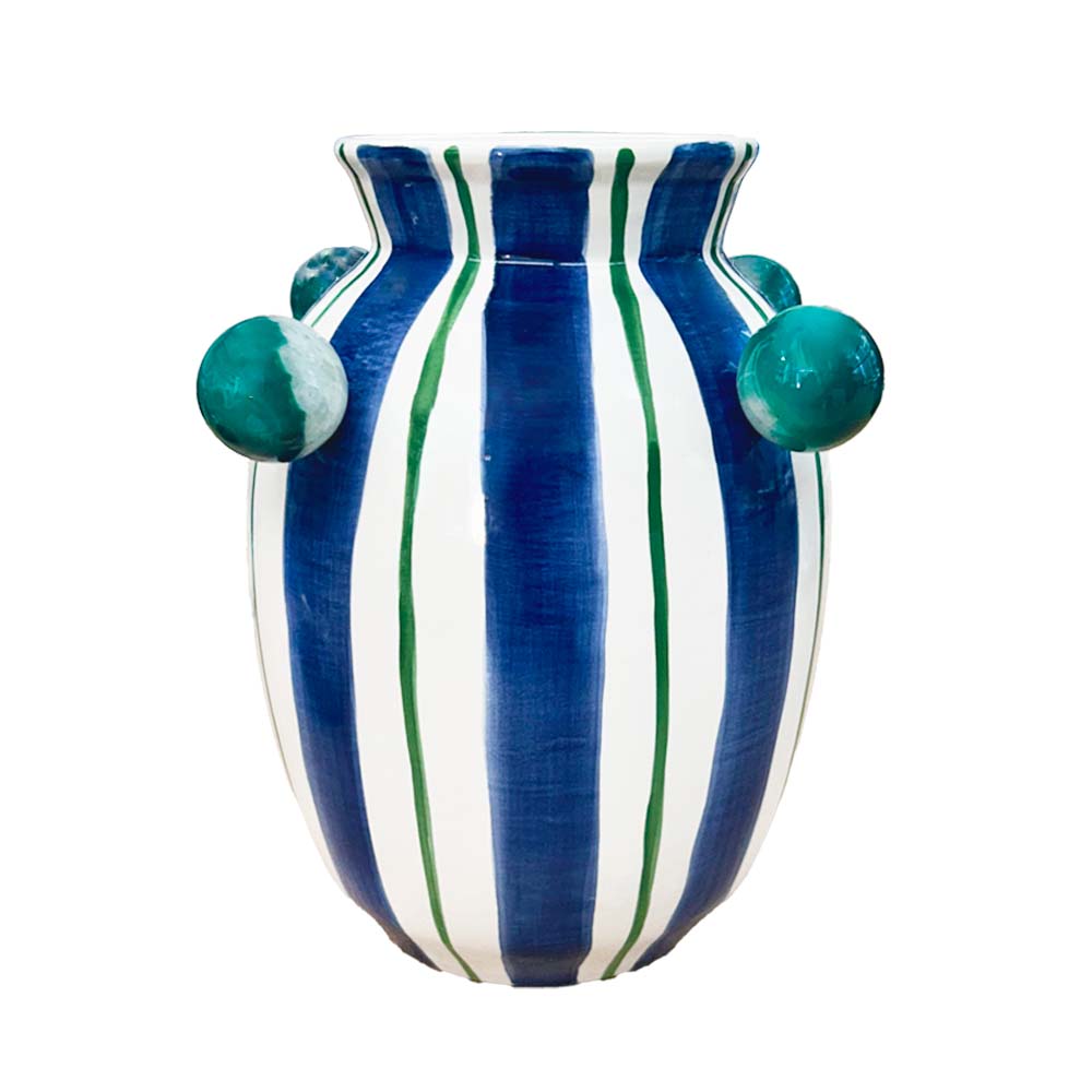 VASO CERÂMICA ARTESANAL AZUL ÁGATAS 20CM