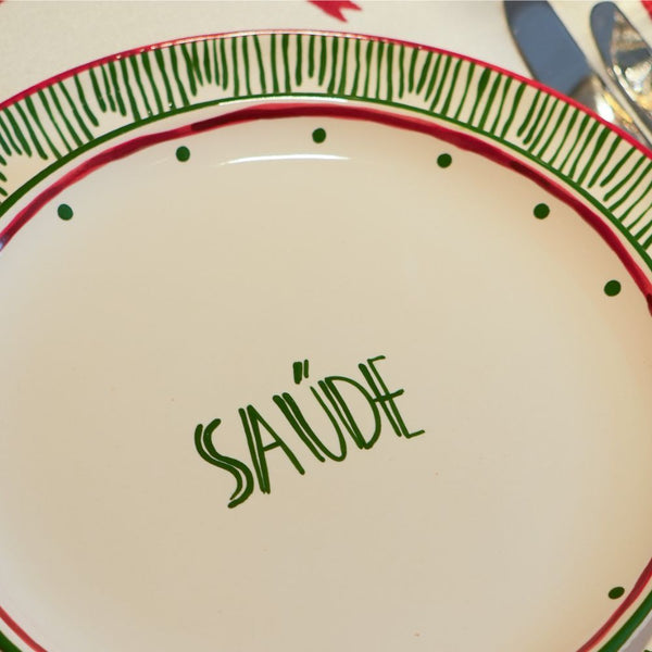 PRATO RASO CERÂMICA PINTADO À MÃO WISHES NATAL