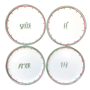 SET 4 PRATOS SOBREMESA CERÂMICA PINTADOS À MÃO WISHES
