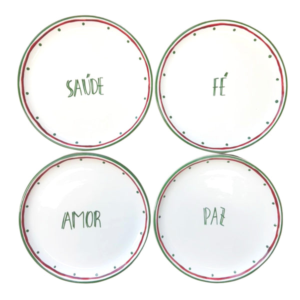 SET 4 PRATOS SOBREMESA CERÂMICA PINTADOS À MÃO WISHES