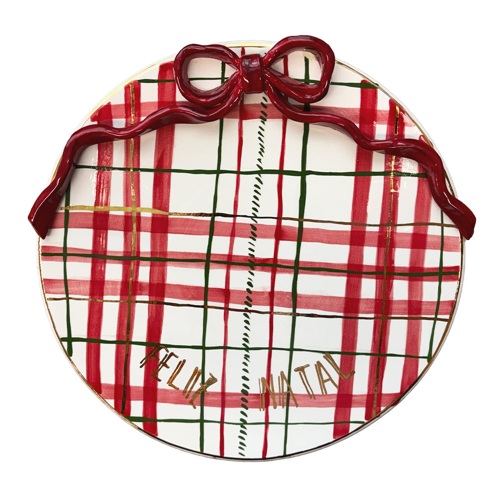 PRATO BOLO/PANETONE PINTADO À MÃO COM OURO