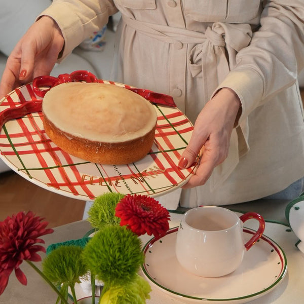PRATO BOLO/PANETONE PINTADO À MÃO COM OURO
