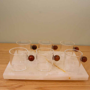 XÍCARA DE VIDRO ESFERA MADEIRA