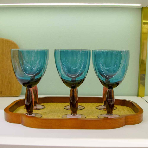 TAÇA EM VIDRO COLORE AZUL E ROXO