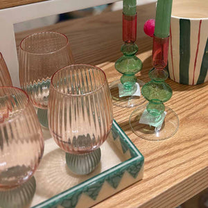 TAÇA AGUA RIMINI 500ML ROSA C/ VERDE