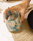 COPO DE VIDRO PINCELADO AZUL E VERDE