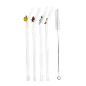 SET CANUDOS DE VIDRO DRINKS FRUTINHAS 4 PEÇAS