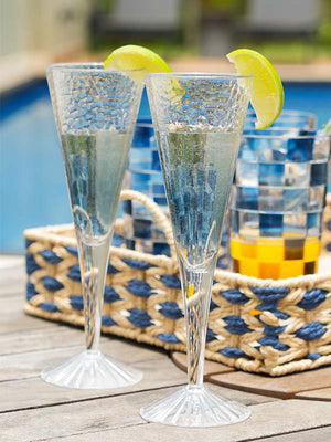 TAÇA DE CHAMPANHE EM ACRÍLICO PRISMA AZUL