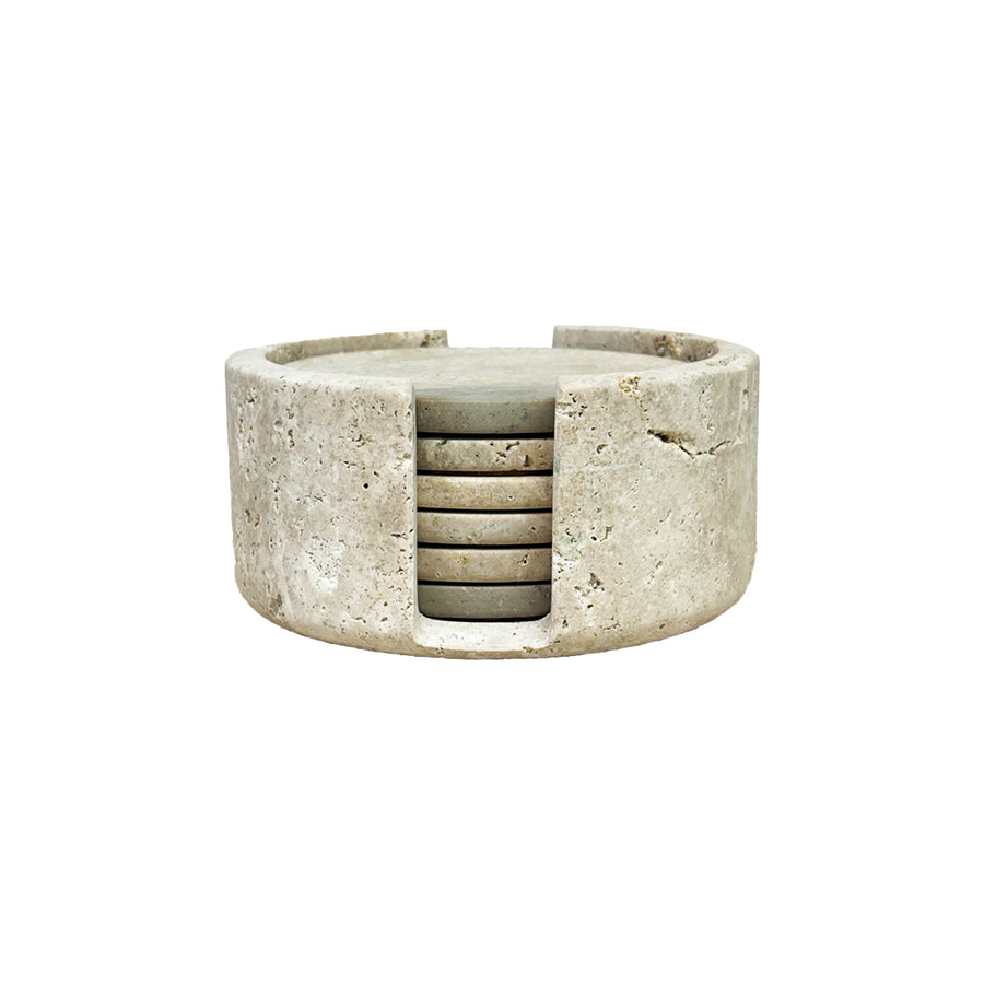 PORTA COPO MÁRMORE TRAVERTINO 10CM C/6 PECAS E SUPORTE