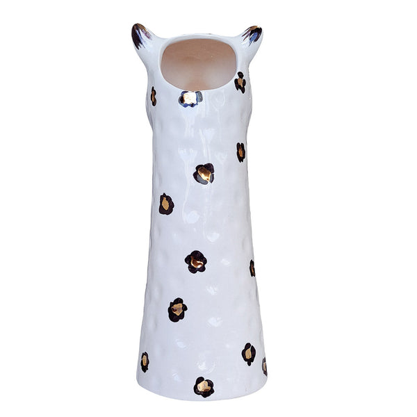 VASO CERÂMICA ARTESANAL COM OURO LEOPARDO G 22CM