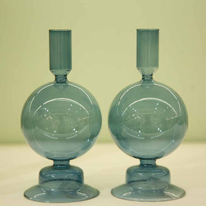 CASTIÇAL DE VIDRO BUBBLE AZUL CLARO 9 X 18,5(H) CM