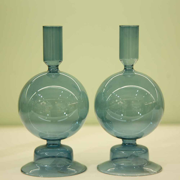 CASTIÇAL DE VIDRO BUBBLE AZUL CLARO 9 X 18,5(H) CM