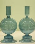 CASTIÇAL DE VIDRO BUBBLE AZUL CLARO 9 X 18,5(H) CM