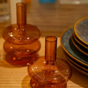 CASTIÇAL DE VIDRO CIRCLE LARANJA 9 X 11(H) CM