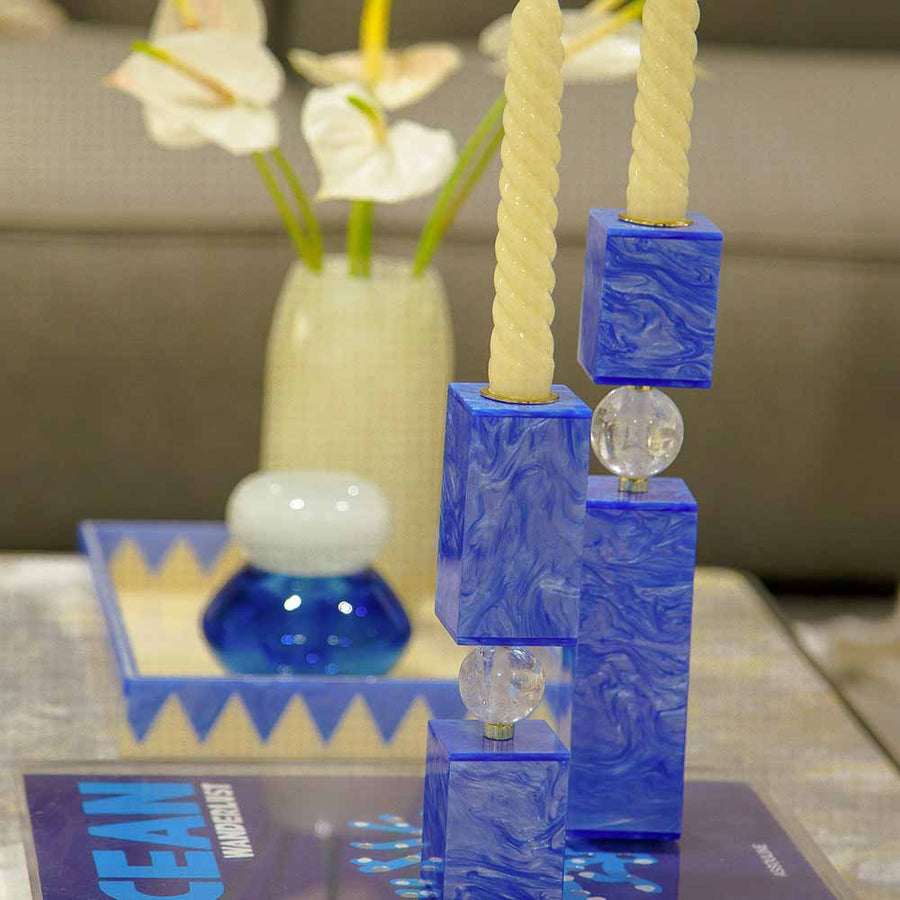 CASTIÇAL CRISTAL AZUL G 25CM