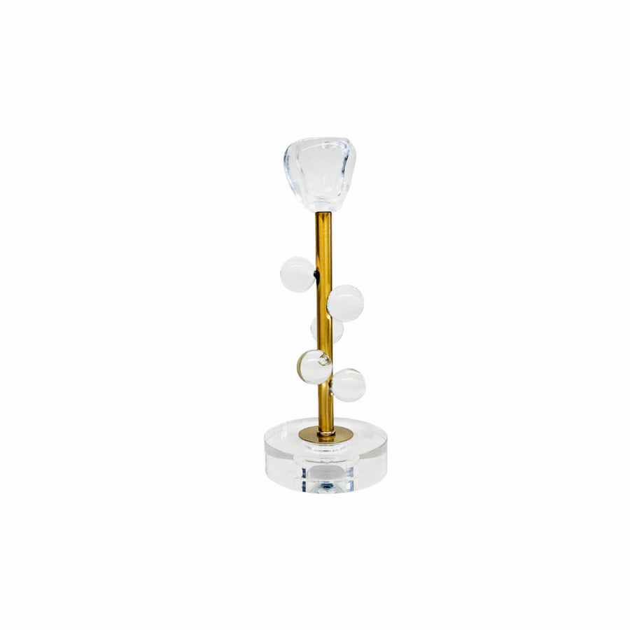 CASTIÇAL DE META COM CRISTAL E ACRÍLICO CELESTE P