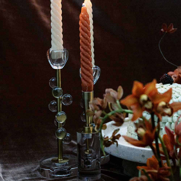 CASTIÇAL DE METAL COM CRISTAL E ACRÍLICO CELESTE G