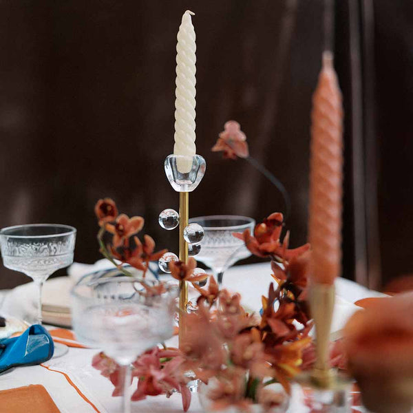 CASTIÇAL DE METAL COM CRISTAL E ACRÍLICO CELESTE G