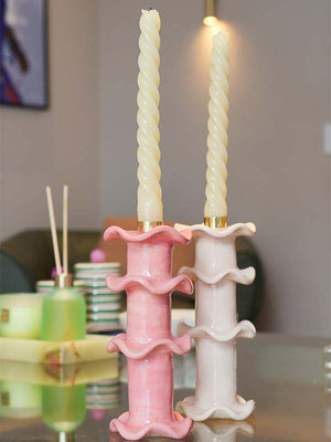 CASTIÇAL CERÂMICA ARTESANAL BABADO ROSA