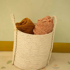 CESTO NUSA DUA  PALHA NATURAL M BRANCO 30 X 30 (H) CM