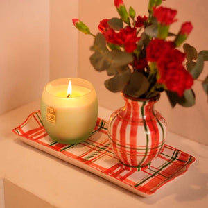 BANDEJA CERÂMICA ARTESANAL XADREZ COM OURO NATAL