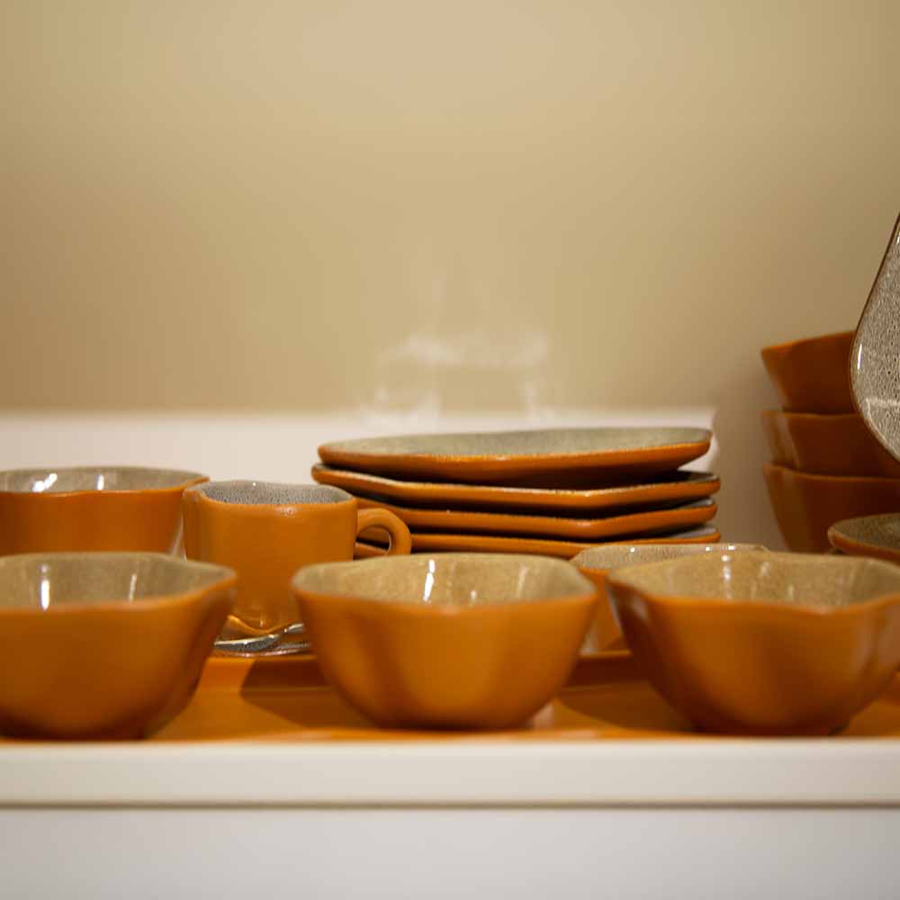 SET APERITIVO BANDEJA E 3 BOWLS CERÂMICA TERRA