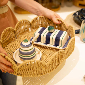 MELEIRA CERÂMICA ARTESANAL COM PRATINHO AGATA AZUL