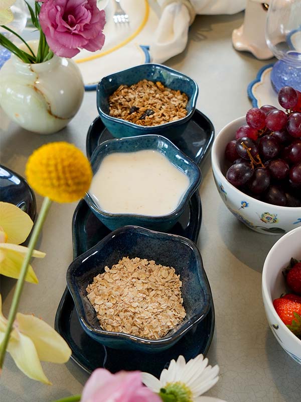 SET APERITIVO BANDEJA E 3 BOWLS CERÂMICA  AZUL