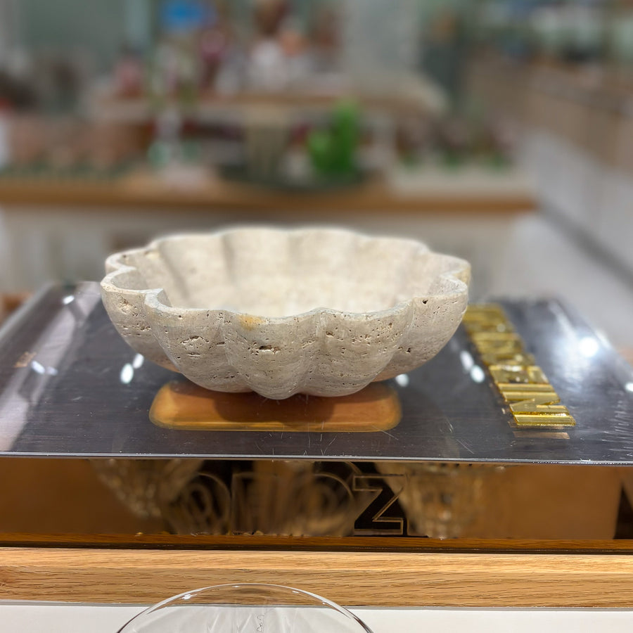 BOWL MÁRMORE ESCULPIDO FLOR TRAVERTINO 20CM