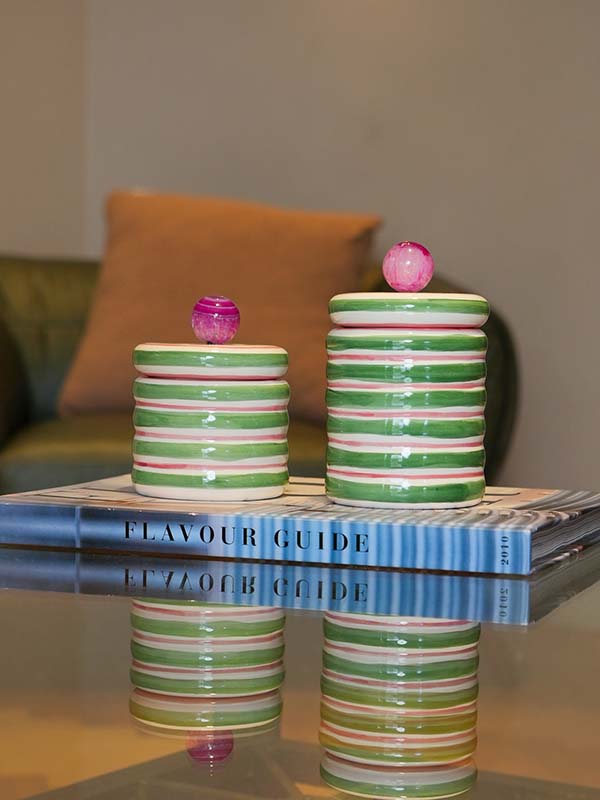 POTE CERÂMICA ARTESANAL COM ÁGATA VERDE 10CM