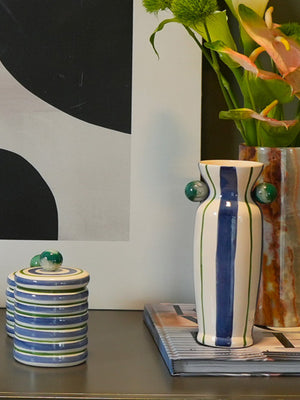 POTE CERÂMICA ARTESANAL COM AGATA AZUL 10CM