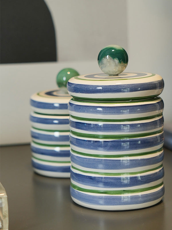 POTE CERÂMICA ARTESANAL COM ÁGATA AZUL 15CM