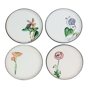 SET 4 PRATOS DE SOBREMESA CERÂMICA FLORES RARAS