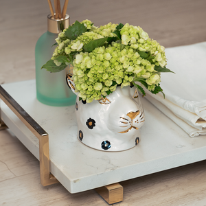 VASO CERÂMICA ARTESANAL COM OURO LEOPARDO P 7CM